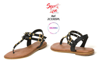 Sandalia Modelo Plana Con Doble Ajuste 2C330SPL - Negro