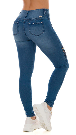 Francyne Jeans Levantacola Bota Skinny 21085PAP-B - Azul Medio
