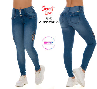 Francyne Jeans Levantacola Bota Skinny 21085PAP-B - Azul Medio