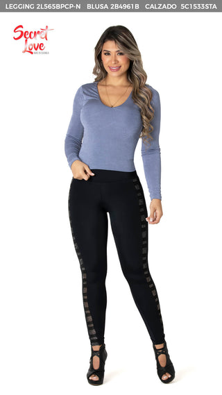 Blusa Destellante Con Escote En V 2B4961B - Azul Medio