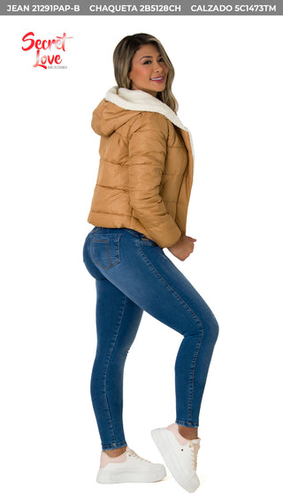 Jennilee Jeans Tiro Alto Levantacola Bota Skinny 21291PAP-B - Azul Medio