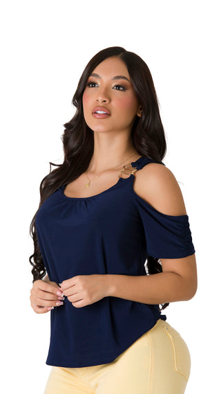 Blusa Con Hombros Descubiertos 7B4802B - Azul Oscuro