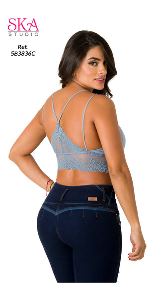 Crop Top De Tiras Y Encaje 5B3836C - Azul Claro