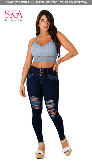 Crop Top De Tiras Y Encaje 5B3836C - Azul Claro
