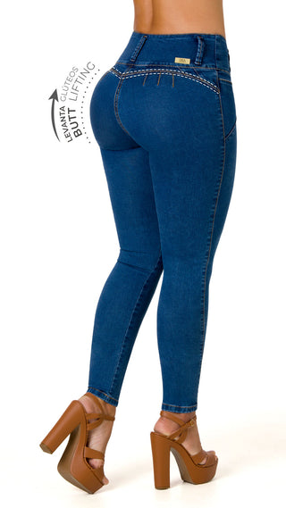  Jeans Levantacola Tiro Alto Con Corte Delantero 52459PAP-N - Azul Medio