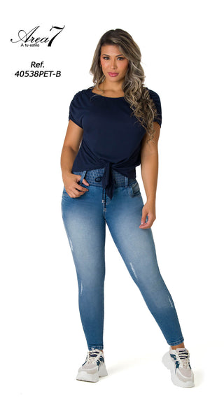Jeralee Jeans Levantacola Bota Skinny Con Pretina Elastica 40538PET-B - Azul Medio