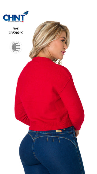 Suéter en lana con escote en V 7B5861S - Rojo
