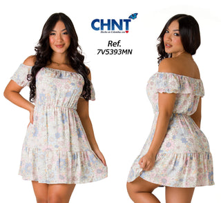 Vestido Corto Escote Bandeja 7V5393MN - Estampado
