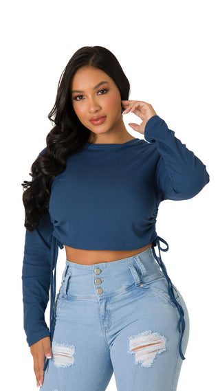 Blusa Con Cordones Deslizables 4B4244B - Azul