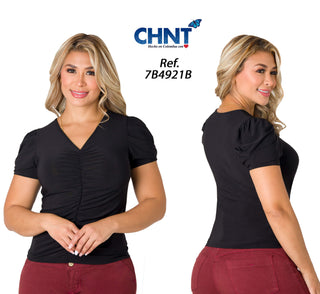 Blusa Cuello En V 7B4921B - Negro