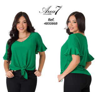 Blusa Con Volantes En Manga 4B5086B - Verde
