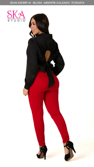Egypt Jeans Levantacola Bota Skinny 52039P-N - Rojo