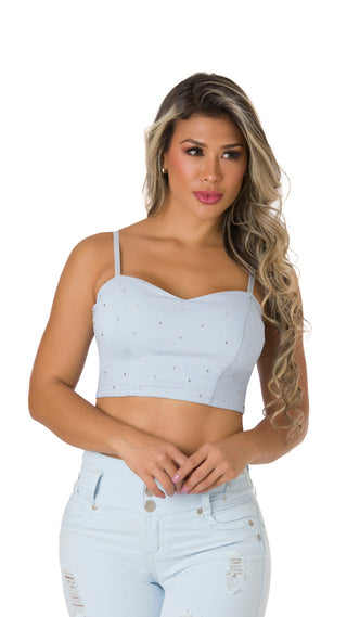  Crop Top  Con Apliques 5B4404C - Azul Claro