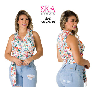 Blusa Cruzada Con Cuello Camisero 5B5263B - Estampado