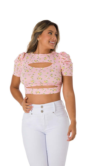  Blusa Floral Con Aberturas En Escote 2B3605B - Estampado