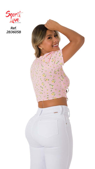  Blusa Floral Con Aberturas En Escote 2B3605B - Estampado