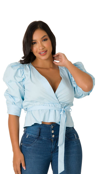 Blusa Con Mangas Globo 4B4760B - Azul Claro