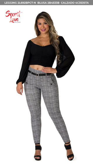 Blusa Fruncida Manga Larga 2B4533B - Negro